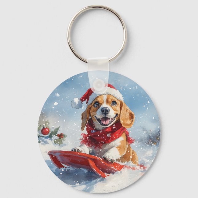 Chaveiro Cachorro de Sledge Deixe-o nevar no Natal (Frente)