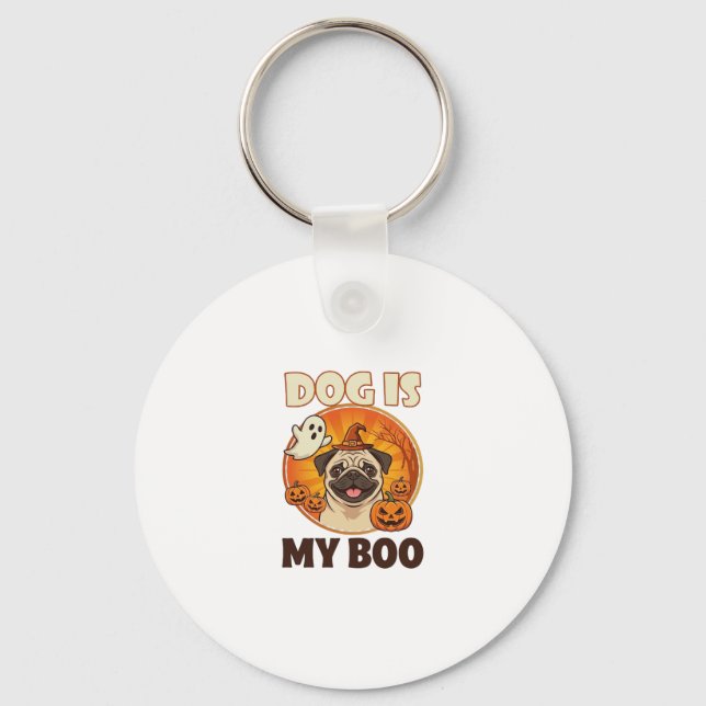 Chaveiro Cachorro É Boo Pug Halloween Fantasma Abóbora (Frente)