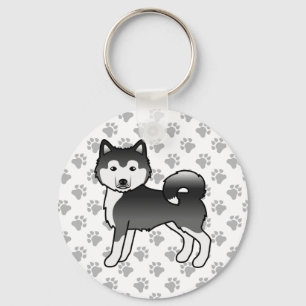 Chaveiro Cachorro e patas brancas do Alasca preto e branco