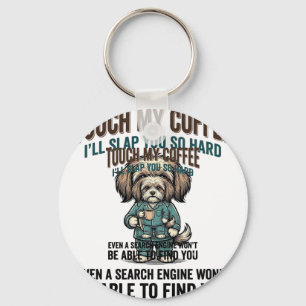 Chaveiro Cachorro Engraçado Café Aviso Design de Gravura Vi