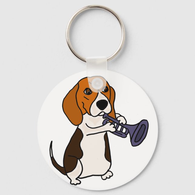 Chaveiro Cachorro Engraçado Jogando Trompete (Frente)