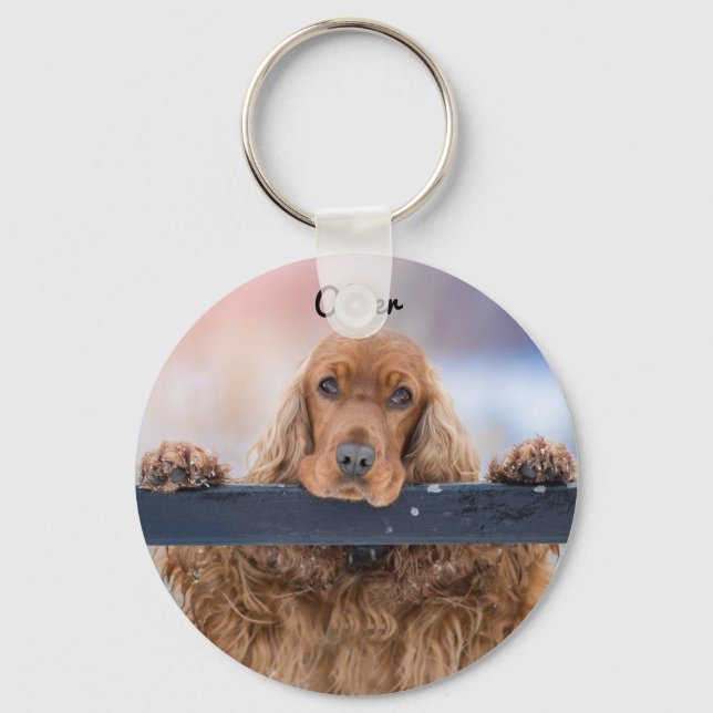 Chaveiro Cachorro Espanhol Fluffy Brown Personalizado (Frente)
