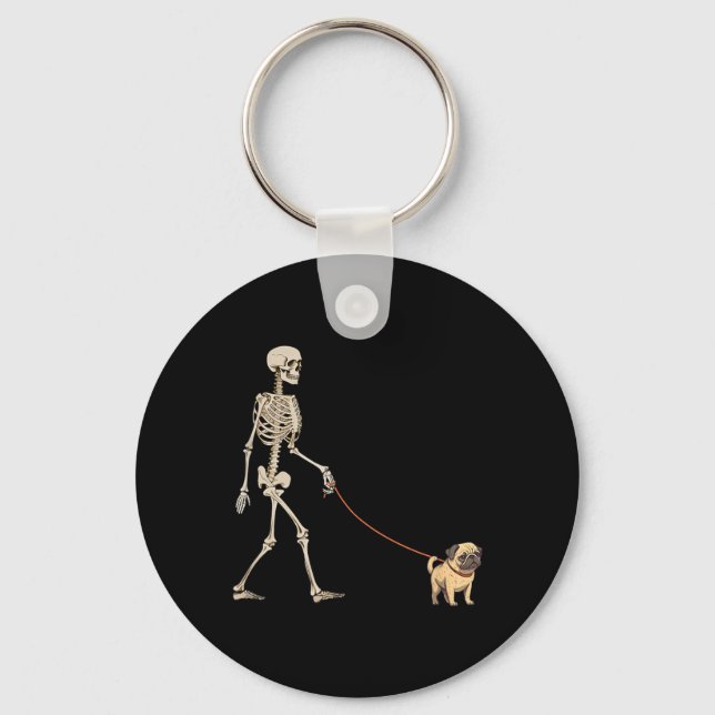 Chaveiro Cachorro Esqueleto Pug Engraçado Andando no Hallow (Frente)