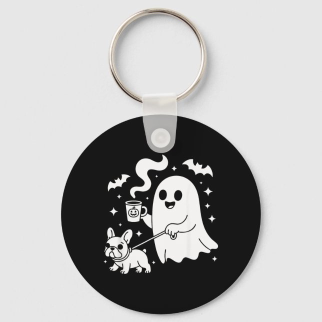 Chaveiro Cachorro Fantasma Bulldogue Francês Café Halloween (Frente)
