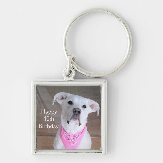 Chaveiro Cachorro Feliz, Bonito, Com Olhos Cansados, Rosa (Frente)