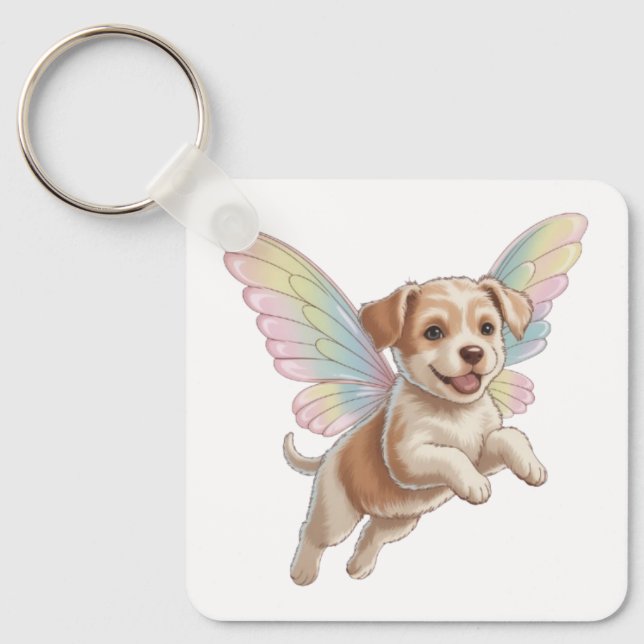 Chaveiro Cachorro Fofo com Asas de Fada Brilhantes — Animal (Frente)