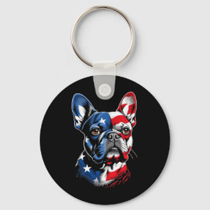 Chaveiro Cachorro francês engraçado Bulldog EUA bandeira am