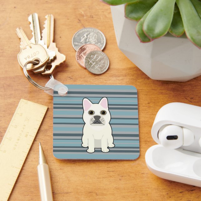 Chaveiro Cachorro francês fofo listrado azul (Mesa)