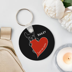 Chaveiro Cachorro Frenchie Fofo Personalizado com um Coraçã