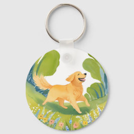 Chaveiro Cachorro Golden Retriever Feliz | Cartão de Aquare