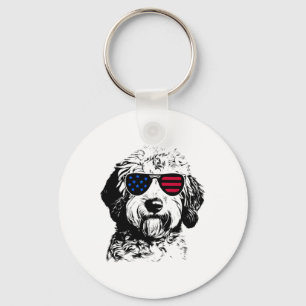 Chaveiro Cachorro Goldendoodle 4 de Julho Bandeira América