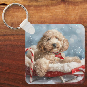 Chaveiro Cachorro Goldendoodle Natal Festivo