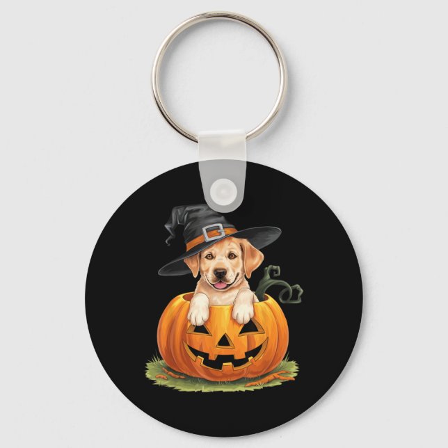 Chaveiro Cachorro Labrador Amarelo Halloween Abóbora (Frente)