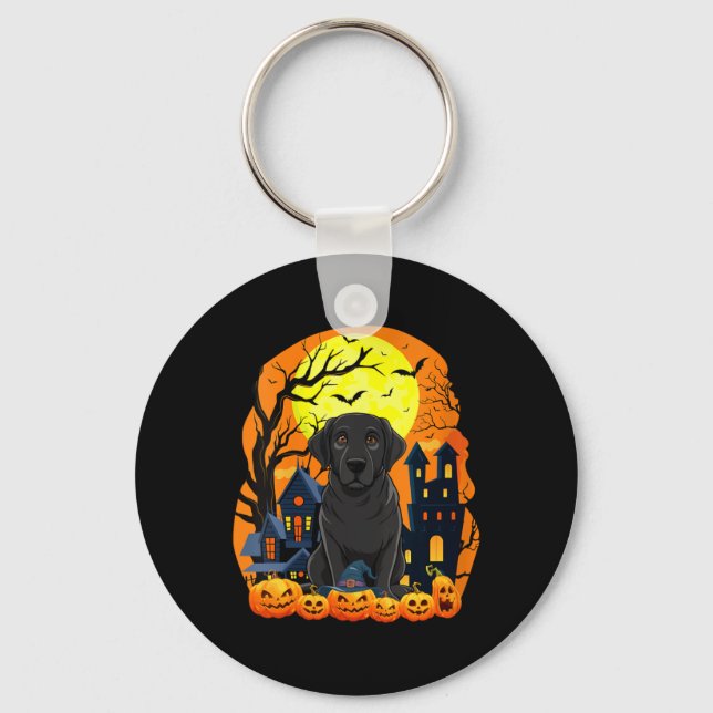 Chaveiro Cachorro Labrador Preto Feminino Com Abóboras Engr (Frente)