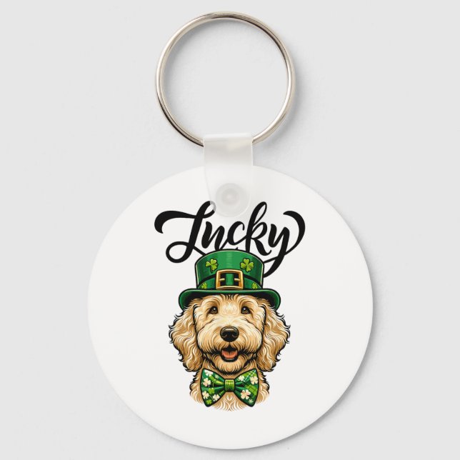 Chaveiro Cachorro Lucky Goldendoodle Dia de São Patrício Cr (Frente)