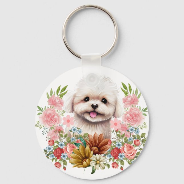 Chaveiro Cachorro Maltês com Flores, Cachorro Maltês (Frente)