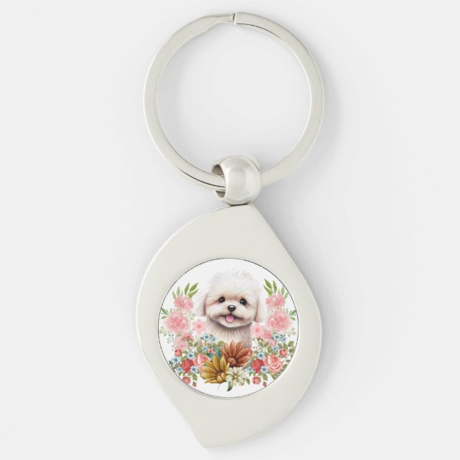 Chaveiro Cachorro Maltês com Flores, Cachorro Maltês (Frente)