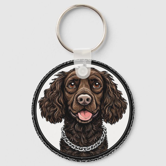 Chaveiro Cachorro Marrom Com uma Corrente e Círculo Decorat (Frente)
