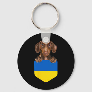 Chaveiro Cachorro Marrom Dachshund Com A Bandeira Da Ucrâni