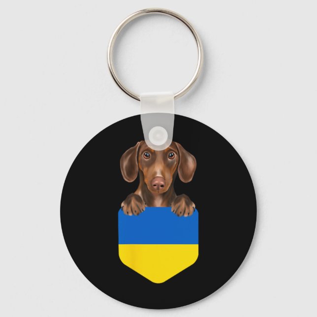 Chaveiro Cachorro Marrom Dachshund Com A Bandeira Da Ucrâni (Frente)