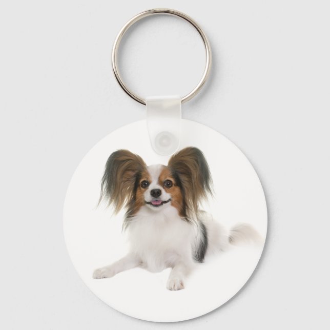 Chaveiro Cachorro Papillon Marrom e Branco (Frente)