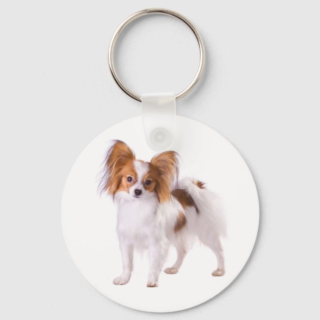 Chaveiro Cachorro Papillon Marrom e Branco (Frente)