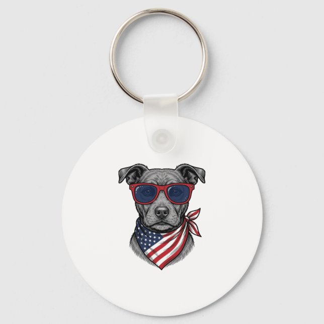 Chaveiro Cachorro Patriótico Com Óculos De Sol Camisa Vinta (Frente)