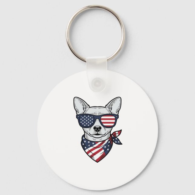 Chaveiro Cachorro Patriótico com Óculos de Sol de Bandeira  (Frente)