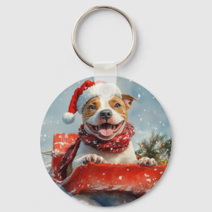 Chaveiro Cachorro Pitbull no Trenó Deixe Nevar Natal