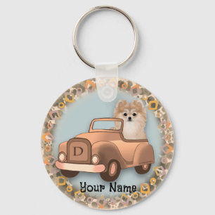 Chaveiro Cachorro Pomerânia Dirigindo Carro