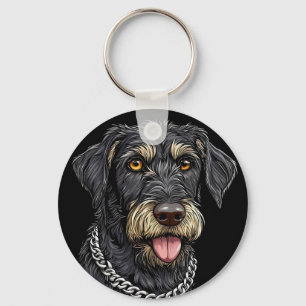 Chaveiro Cachorro Preto com Colar de Corrente