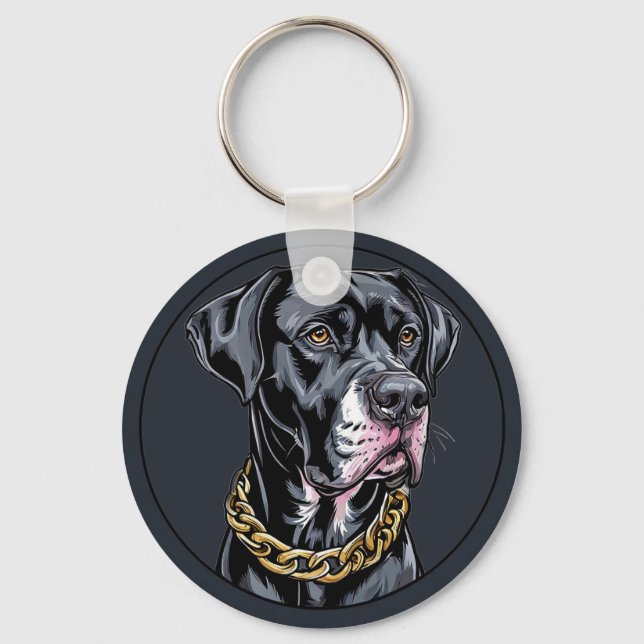Chaveiro Cachorro Preto de Luxo com Corrente de Ouro (Frente)
