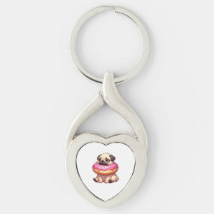 Chaveiro Cachorro pug fofo com donut lanchar sobremesa