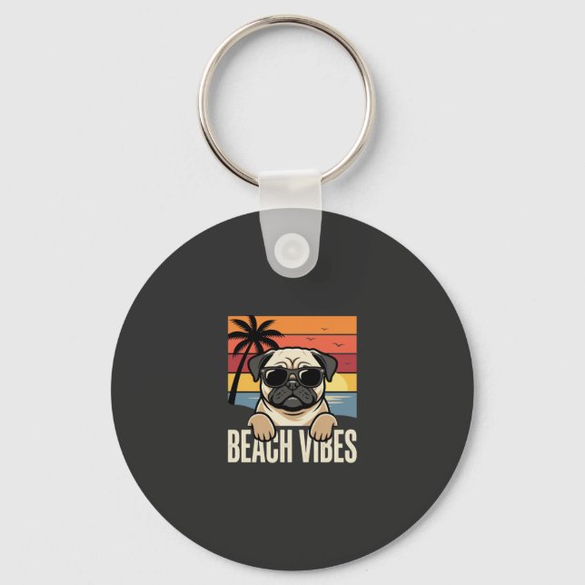 Chaveiro Cachorro Pug Sentimento de Praia Pôr do Sol (Frente)