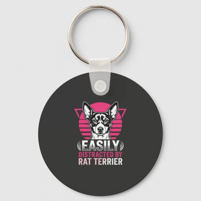 Chaveiro Cachorro Rat Terrier Fácilmente Distraído Retro (Frente)