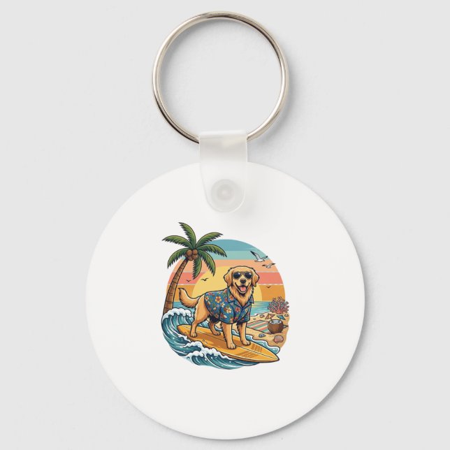 Chaveiro Cachorro Retriever Dourado Surfando Prancha de Sur (Frente)