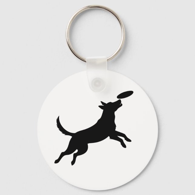 Chaveiro cachorro saltando para pegar um frisbee (Frente)