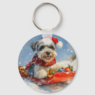 Chaveiro Cachorro Schnauzer no Trenó Deixe Nevar Natal