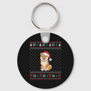 Chaveiro Cachorro Shiba Inu Vestindo o Amor de Papai Noel F