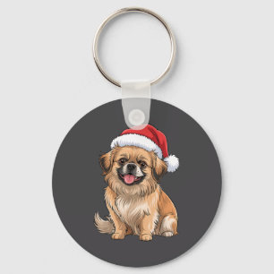 Chaveiro Cachorro Spaniel Tibetano de Natal Chapéu de Papai
