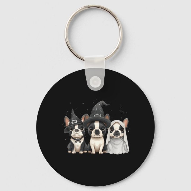 Chaveiro Cachorros Boston Terrier de Halloween Fofos com Ch (Frente)