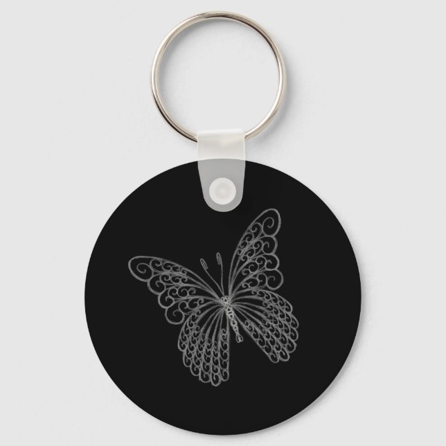 Chaveiro Cadeia de Chave da Borboleta Filigrana em Preto (Frente)