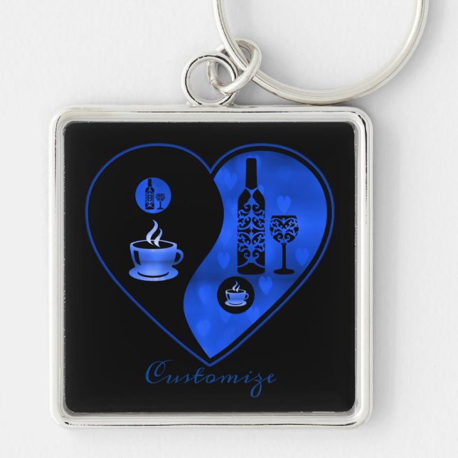 Chaveiro Cadeia de Chave de Café e Vinho Azul Yin & Yang (Frente)
