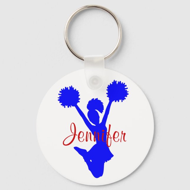 Chaveiro Cadeia de Chave de Cheerleader Azul Personalizada (Frente)