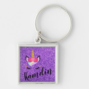 Chaveiro Cadeia de Chave de Glitter Roxo do Unicorn Persona