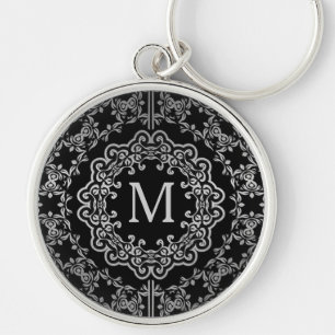 Chaveiro Cadeia de Chave de Motif de Filigras Preto e Prate