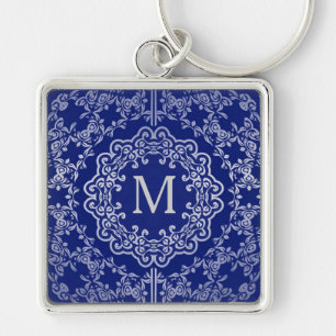 Chaveiro Cadeia de Chave de Motif de Filigree Azul e Silver