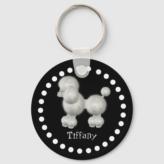 Chaveiro Cadeia de Chave de Poodle Preta e Branca (Frente)