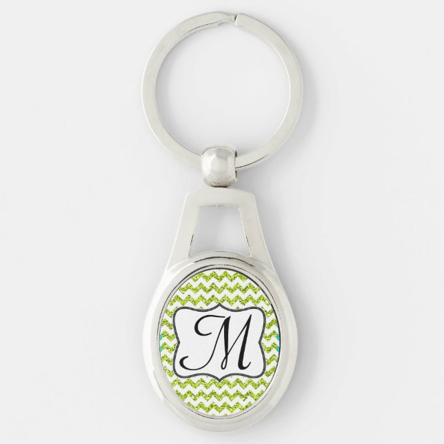 Chaveiro Cadeia de Chaves Chevron Zig Zag Glitter Gree do L (Frente)