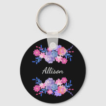 Cadeia de teclas de monograma personalizado floral